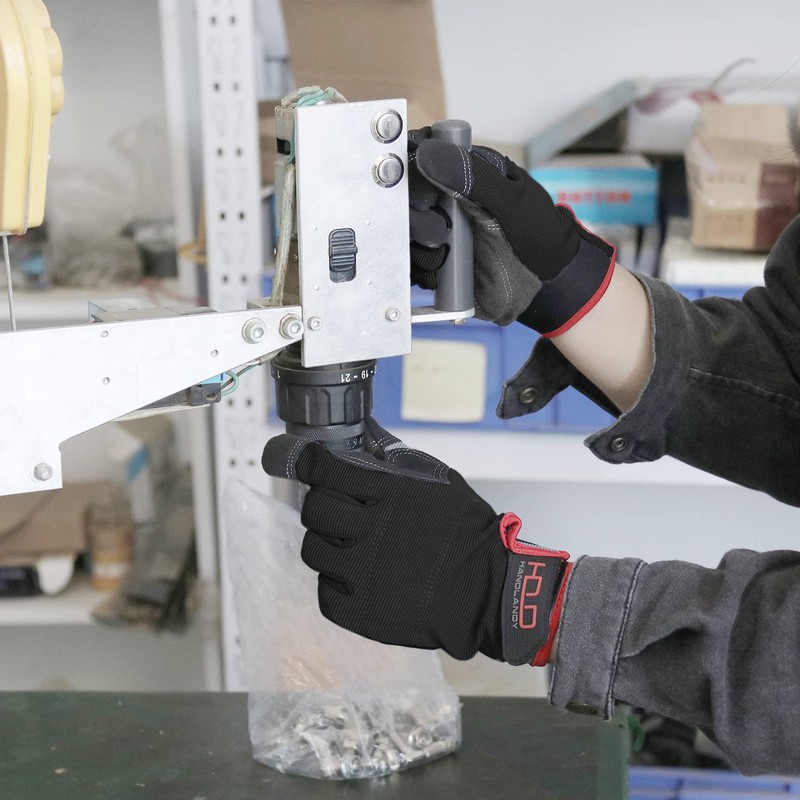 HANDLANDY Mens Utility Work Gloves, Flexible Mechanic Gloves Touch Screen，Breathable