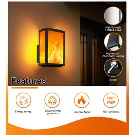 Outdoor Flame Light Fixture Wall Mount, Porch Lights with 2 Lighting Mode, Exterior Lighting fixtures, Modern Outside Waterproof Wall Lights for House, Patio,Front, Garage, Doorway, Entryway(Black)