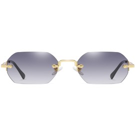 JCTAIFOO Retro Rimless Rectangular Sunglasses Women Men Vintage Slim Rectangular Tinted Glasses, Gold/Light Grey Gradient