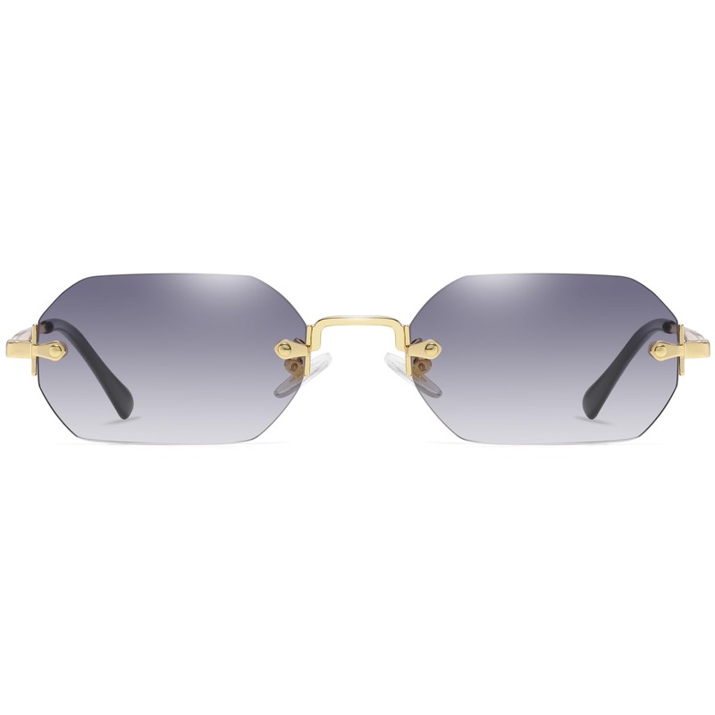 JCTAIFOO Retro Rimless Rectangular Sunglasses Women Men Vintage Slim Rectangular