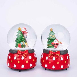Musical Christmas Snowglobe Large Water Ball Features Christmas Santa On Tree Scene Cute Resin Base- 10x15cm - Christmas Table Mantel Decorations
