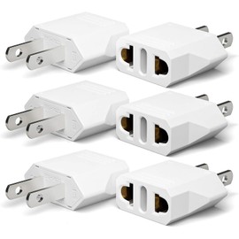 6 Pack of European to US Plug Adapter, Plug Converter, Travel Adapter European to American, Canada, Mexico, Type A (White)