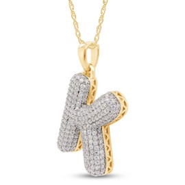 SAVEARTH DIAMONDS 1 1/5 Carat Round Cut Lab Created Moissanite Diamond Initial Bubble Letter K Pendant Necklace In 14k Yellow Gold Over Sterling Silver With 18" Chain (VVS1, 1.20 Cttw)