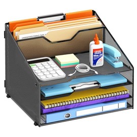 Organizador de escritorio Reeplan, organizador de papel con 4 bandejas para cartas y 2 secciones verticales, organizadores de escritorio y accesorios 