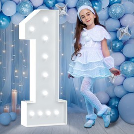 HITINO 4FT Marquee Numbers, Cool White Light Up Numbers 1, 4 feet Tall LED Mosaic Number for 1st 16th 21st Birthday Party, Pre-Cut Foam Board for Balloons Baby Anniversary Wedding Decor