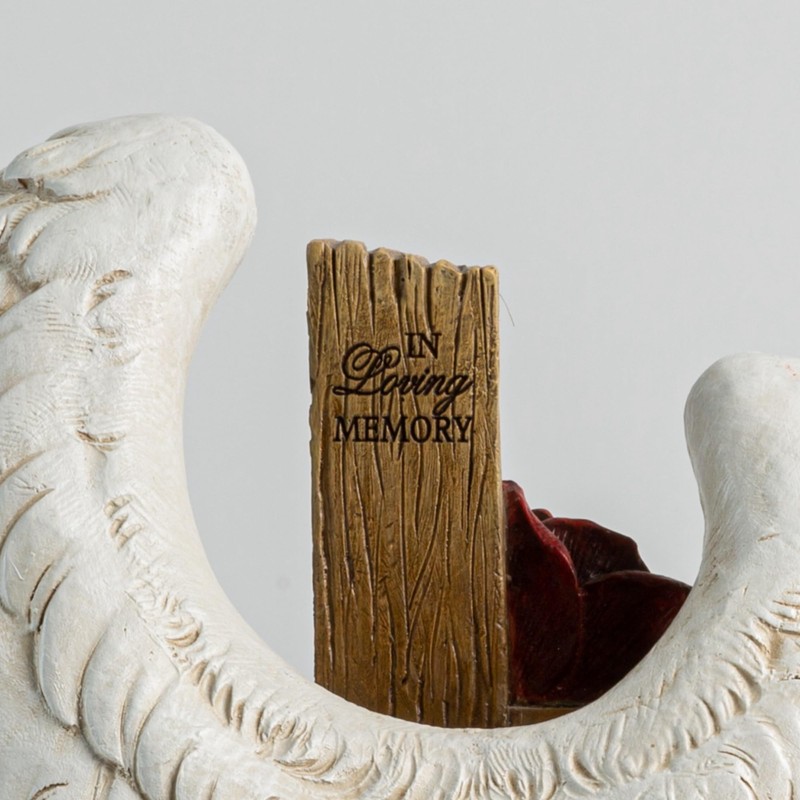 ShineOnAngel 12" Angel Wings Embracing Cross and Rose Garden Statue