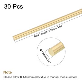 MECCANIXITY Brass Rod,Brass Solid Round Rod 1.5mm/0.06inch Diameter 100mm Length Lathe Bar Stock for RC Model DIY Craft Pack of 30