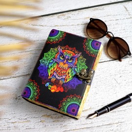 Owl Print Leather Journal Notebook, 7x5 Handmade Notebook with Owl Print Design, 144 Pages Writing Journal for Men and Women, Eco-Friendly Leather Diary for Creative Writing, Travel Journal