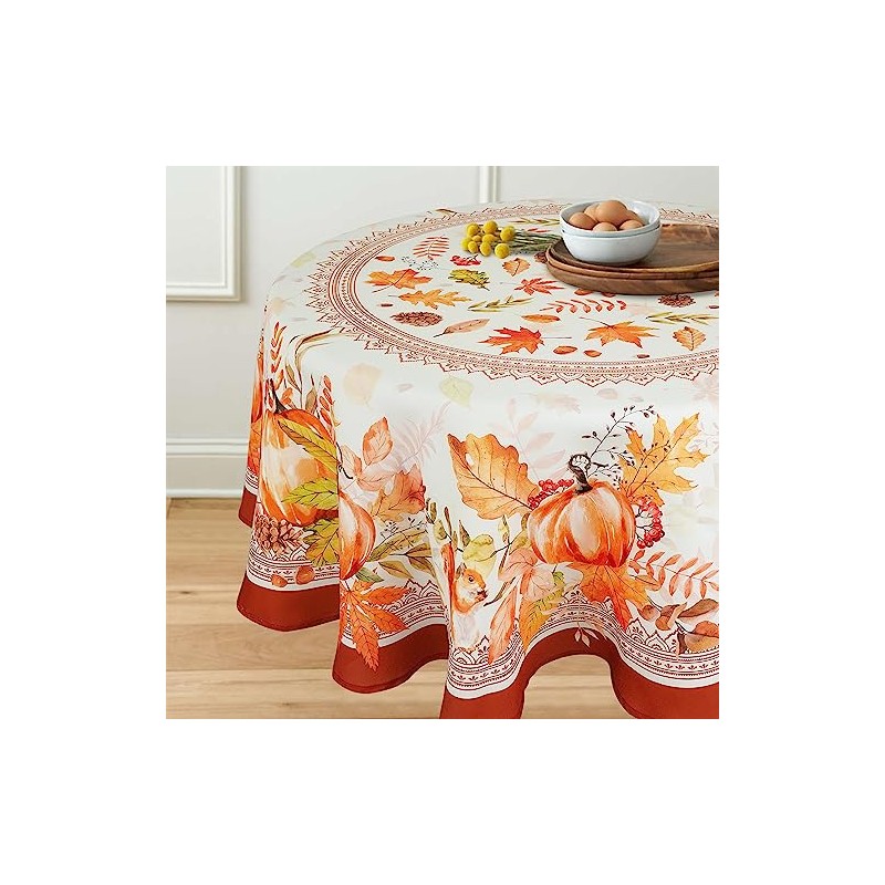 Virtumob Round Tablecloth Waterproof Fabric 60x60 inch Easter Rabbit Bunny