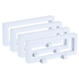 QUARKZMAN Pack of 4 3D Floating Display Case, 7.1 x 2.8 x 0.8 Inch Floating Frame Display Holder Stand, Transparent PE Jewellery Storage Box, White