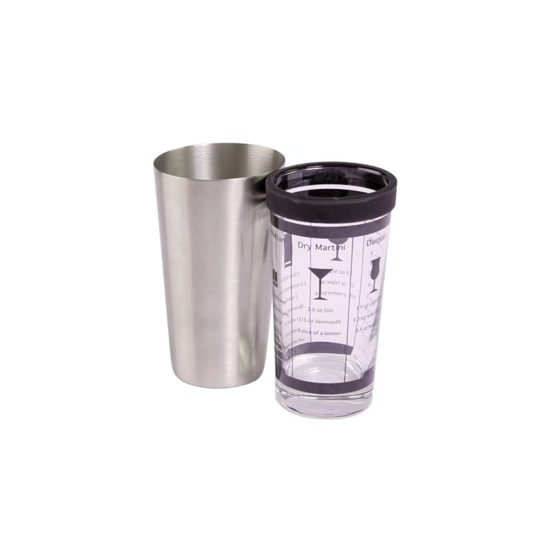 Boston Shaker with Recipes, Stainless Steel and Glass - 16