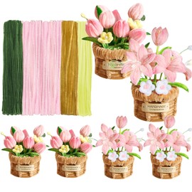 900 pcs Pipe Cleaners Craft, 4 Assorted Colors Pipe Cleaners Bulk, for DIY Tulip or Lily Basket Kit with Floral Wires, Gardening Tape, Pearls