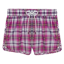 XYKJFIT Mens Swim Trunks 5" Inseam Quick Dry Swimwear Bathing Suit Plaid Swimming Board Shorts for Men with Pockets Rose