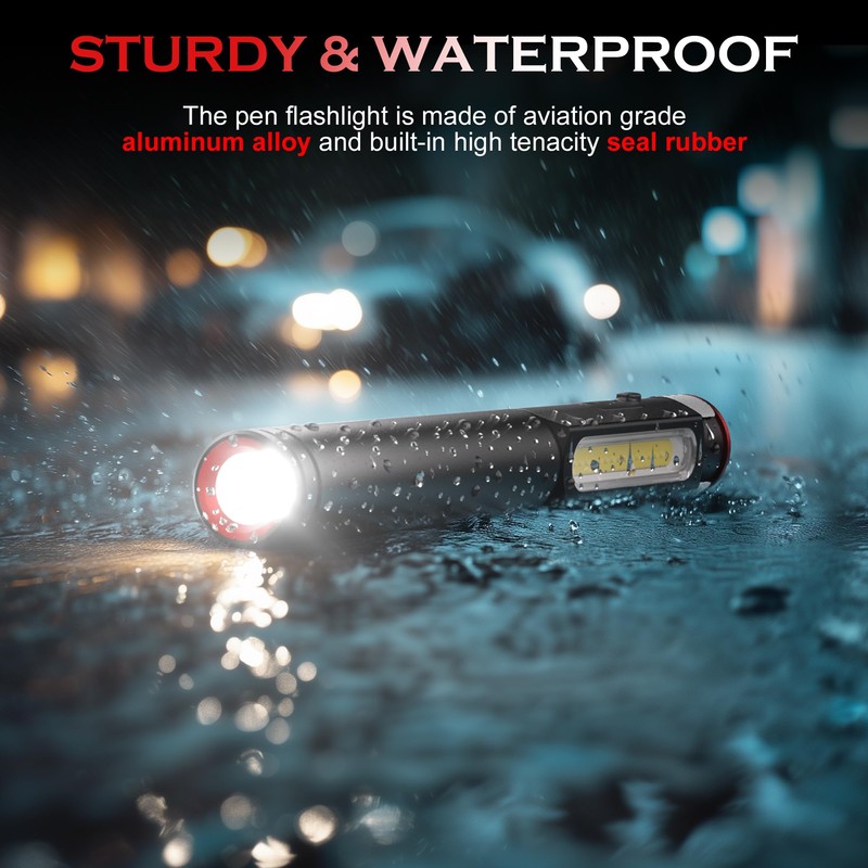 Pen Light Flashlight, 800 Lumens LED Pen Flashlights Rechargeable 6