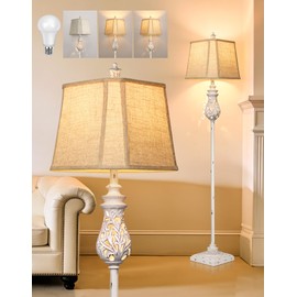 64'' Vintage Floor Lamp with Nightlight, Cream White (Bulb Included)