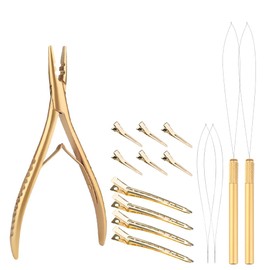 Lanshii Hair Extension Pliers kit for Sewing Weft Extensions Pro Double-Hole Hair Extension Pliers Micro Ring Beading Tool Metal Hair Clips Removable Hair Loop Tool