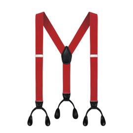 Moulen Men's Y-Back 1.4 Inches Wide Button End Elastic Adjustable Suspenders, Red