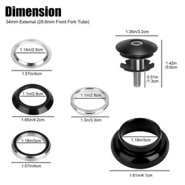 TEAMWILL 2PCS 34mm 1-1/8" Threadless Sealed External Bearing Headset Kits for MTB Road Bike Bicycle