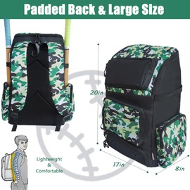 DX Baseball Bag – Youth Softball Backpack for Men Women - Heavy-Duty Multi-Compartment Design for Gear Storage, Perfect for Practice, Games & Travel Camouflage Blue Green