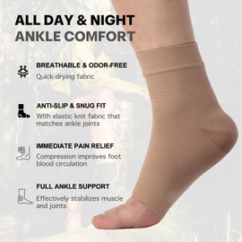 WANDER Ankle Compression Socks Open Toe Compression Sleeve for Plantar Fasciitis Ankle/Heel Support Relieve Arch Pain, Reduce Foot Swelling