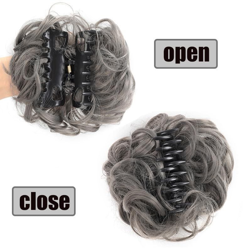 Brown Claw Clip Messy Bun Hair Piece Wavy Chignon Ponytail(6