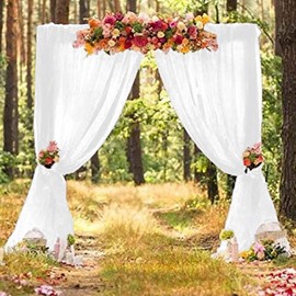 White Chiffon Backdrop Curtain 5ftx7ft Voile Sheer Curtains 2 Panels Romantic Wedding Decor White Polyester Chiffon Fabric Drapes for Party Stage (5ftx7ft(29x84 x2), White)