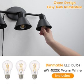 Black 3 Light Plug in Ceiling Light Fixture,Modern Plug in Track Lighting,16.4ft Cord with Timer & Dimming Switch,3 Way Ceiling Spot Lighting,Flexibly Rotatable Light Head，Dimmable LED Bulbs Included