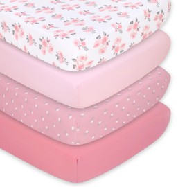 The Peanutshell 4-Pack Fitted Crib Sheet Set - Super Soft & Breathable Baby Girl Crib Sheets, Nursery Decor, Fit for Standard Mattress Cover- Floral