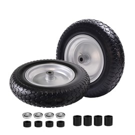 LTNICER (2-Pack) 14.5" Flat Free Tire and Wheel - 3.5-8" Solid Wheelbarrow Tires with 3" -7" Centered Hub and 5/8" & 3/4"Bearings - Universal for Wheelbarrow Trolley Dolly Lawn Mover Go Kar Wheels