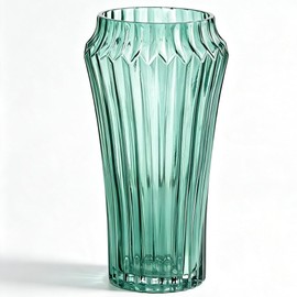 10 inch Green Glass Flower Vase for Pampas Grass, Medium Decorative Centerpiece Ribbed Vase for Dining Table, Office Desktop, Shelf Bookshelf, Mantel, Entryway, Bathroom, Countertop,Gift