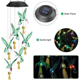 Solar Hummingbird Decorative Wind Chime Light with Bell， A Gift for Friends with Movable LED Colorful Outdoor Decorative Lights.