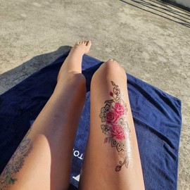 Large Colorful Henna Body Tattoo Tattoo Sticker Pink Rose 5ea