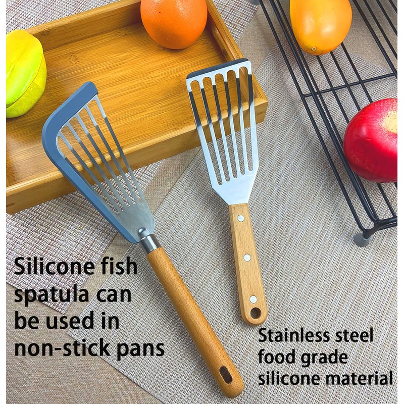KLAQQED Fish Spatula Set for Nonstick Cookware Flexible Metal Fish