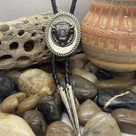 Fancy Fox Boutique 3D CONCHO BUFFALO Native style Leather Bolo Tie VALENTINES Western Southwest dad