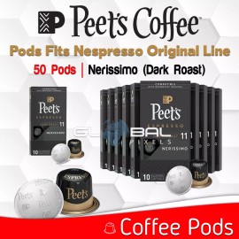 Peet's Coffee 50 Pods Capsules NERISSIMO For Nespresso (Dark Roast) Intensity 11 - 100 Pods Nerissimo (Dark, Bittersweet)