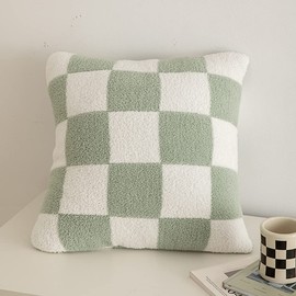 NIDITW Set of 2 St Patrick's Day Gift Ultra Soft Checkerboard Throw Pillow Cover Fuzzy Microfiber Chessboard Gingham Cushion Case Cozy Checkered Pillowcase Decor for Sofa Couch 18x18 Inches (1-Green)
