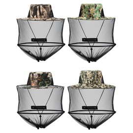 SATINIOR 4 Pieces Mosquito Head Mesh Mosquito Cap Net Hat Face Cover with Zipper Foldable Fly Protection Netting Hat for Outdoor Fishing Hiking Gardening