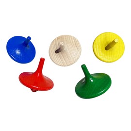 GICO Colourful Wooden Spinning Tops - Children's Wooden Spinning Top Set with 5 Colourful Spinning Tops H 4.0 cm, D 3.5 cm 6472