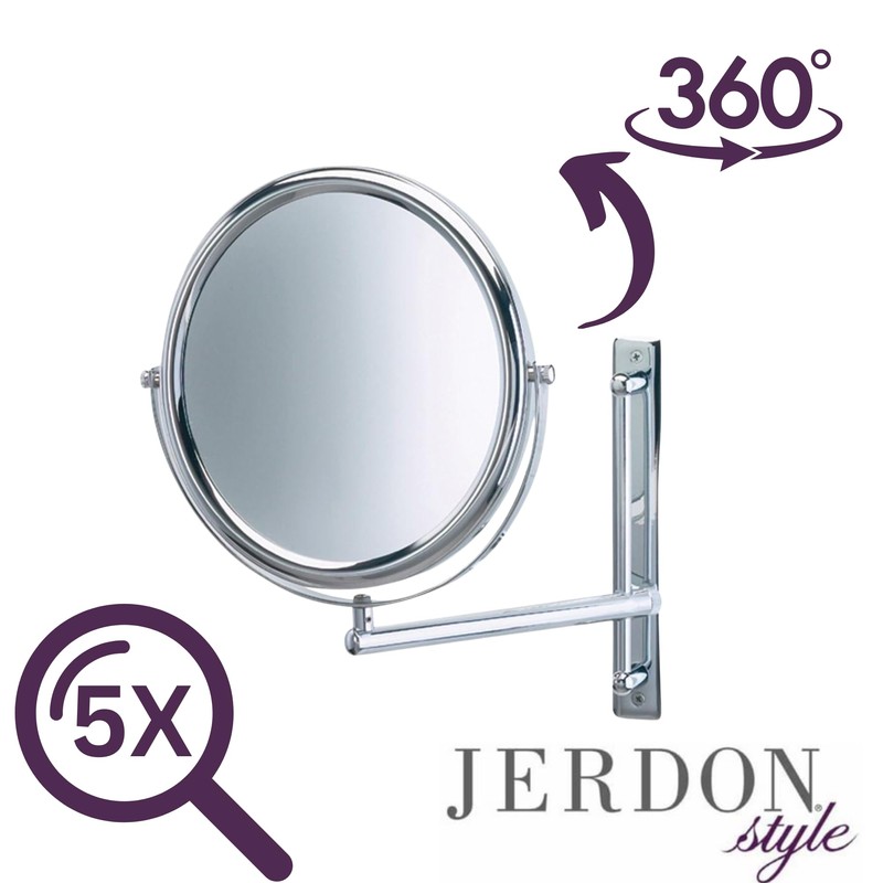 JERDON Two-Sided Wall-Mounted Makeup Mirror with 3X-1X Magnification –9” Diameter