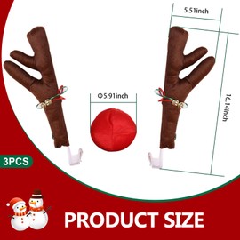 QODOLSI Pack-3 Car Reindeer Antler Decorations, Christmas Decoration Kit, Vehicle Holiday Accessories, Universal for Most Car Windows, Roof, and Grille (Brown)