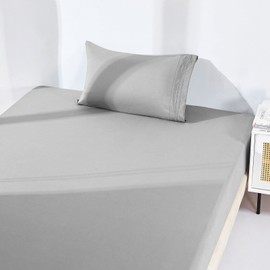 YIYEA Twin Fitted Sheet, 1800TC Hotel Quality Double Brushed Microfiber Deep Pocket Fitted Sheet Twin Size, Ultra Soft, Shrinkage, Fade Resistant, Fitted Sheet Only (Twin, Light Grey)