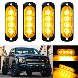 DREAMIZER Car Warning Light, 4 LEDs, Emergency Strobe Flashing Lights, 12 V/24 V Warning Light, Strobe Beacon Light with 16 Flashing Modes for Trucks, Tractors, Backhoe Loaders, Forklifts, ATV, UTV