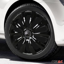 OMAC - ABS Black Hub Caps 16 Inch Set of 4, Tapas para Rines 16, Premium Wheel Covers 16 Inch, R16 Rim Cover Set, Snap On Durable Car Replacement Exterior Accessories