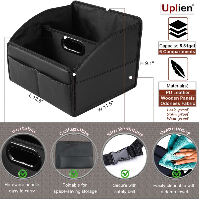 Uplien Car Storage Organizer [2025 UPDATED] Leather Car Caddy Basket
