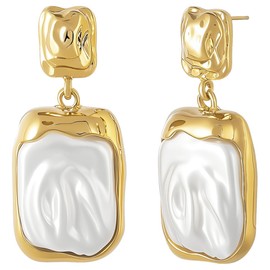 Yowivon Baroque Pearl Earrings for Women, Hypoallergenic Gold Dangle Earrings with Big Square Pearls, Statement Earring Pearl Drop Earrings Trendy Jewelry Christmas Birthday Bridal Wedding Gifts