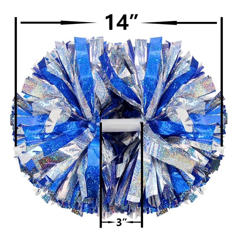 Hooshing 2 Pack Cheerleading Pom Poms Holographic Blue and Silver
