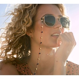 JURYLOO Eyeglasses Chain for Women & Girls, Beaded Sunglass Neck Chain Glasses Strap Eyewear String Holder Lanyard-EC-Black-gold-beads