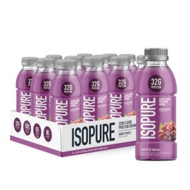 Isopure Zero Carb 32g Clear Protein Ready-to-Drink, Whey Protein Isolate, Grape Frost, 12 Pack (Packaging May Vary)