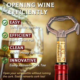 LUCYLANKER Ah So Wine Opener, Old Wine Corkscrew with Portable Leather Case, Two Prong Cork Puller, for Wine Connoisseurs & Collectors to Uncork, Ideal Gifts for Wine Lovers (Mecha Copper)