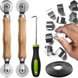 Screen Repair kit, Screen Roller Tool, Steel/Nylon Roller with Bear+10pcs Screen Clips+32ft Screen Spline+Removal Hook, 5 in 1 Window Screen Door Repair Kit,for Installing Door Window Mesh